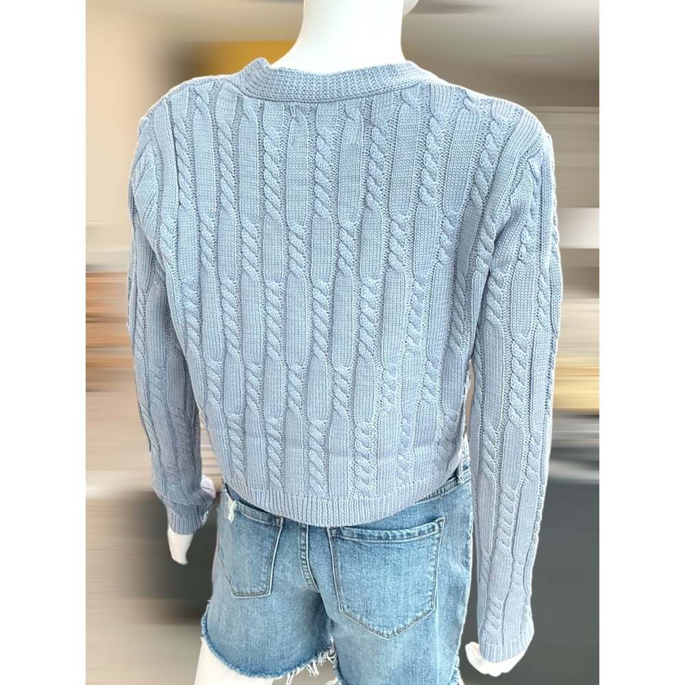 SIGNATURE 8 light blue cable knit cardigan S M L - Picture 8 of 10